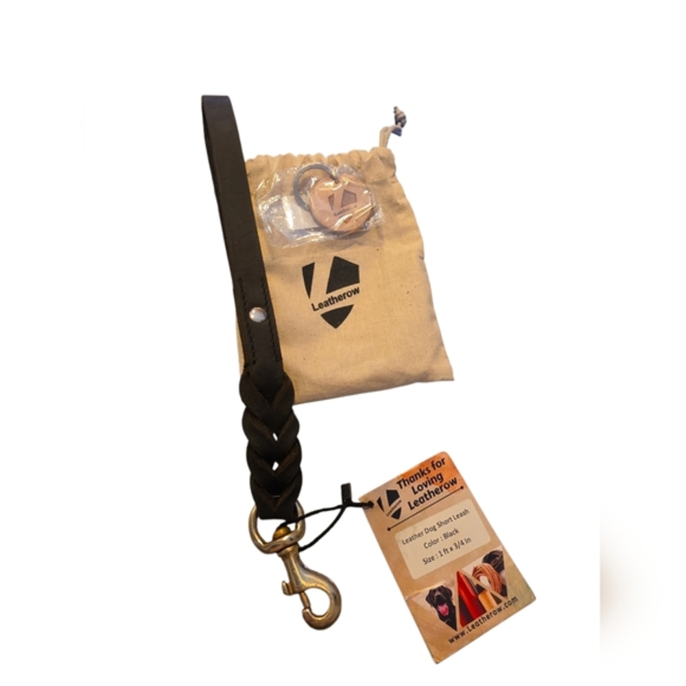 LEATHEROW Braided Premium Leather Short Dog Leash (1'x3/4") NWT